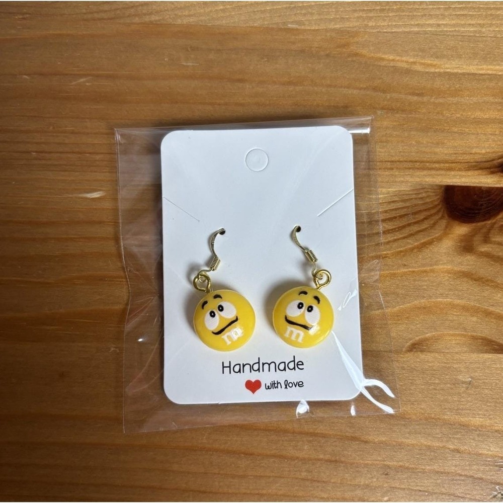 Novelty Dangle Yellow M&M Candy Logo Earrings